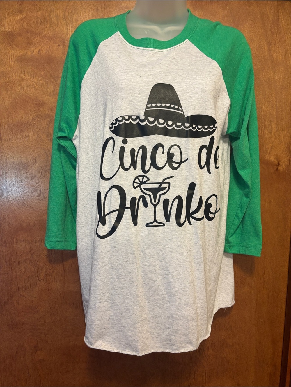 Women’s Green & White Raglan 'Cinco de Drinko' Tee